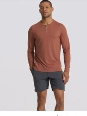 Vuori Long-Sleeve Ease Perf Performance Henley Brown Size XL